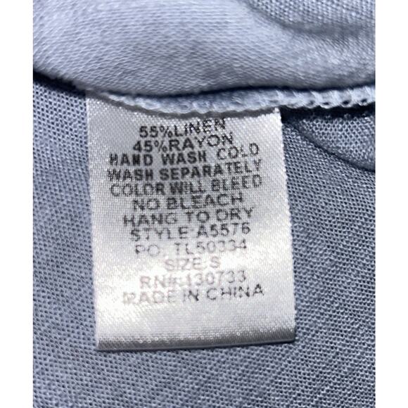 Umgee Linen Blend Top Womens S Blue Cap Sleeve Raw Frayed Hem Boho Round Neck - Picture 5 of 7